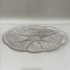 Crystal Clear Cut Glass Serving Tray 11 1/2 Long 5 1/2 Wide 3/4 Tall Starburst